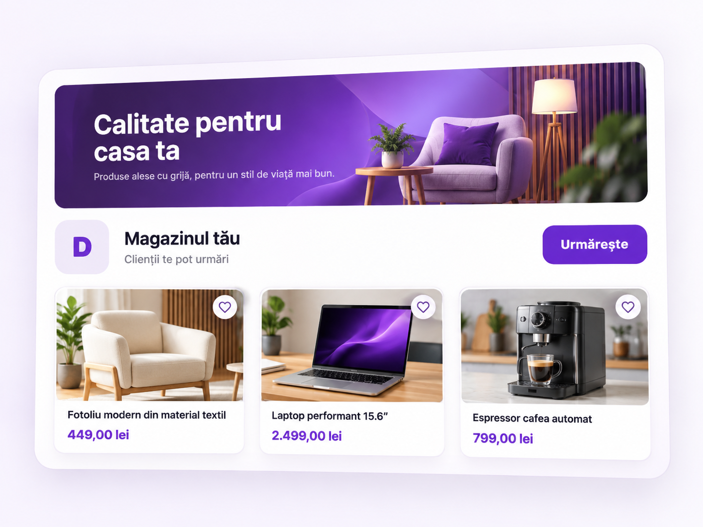 Grafică promoțională realistă pentru funcția Magazinul tău din DeVanzare